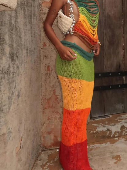 Colorful Knit Maxi Skirt