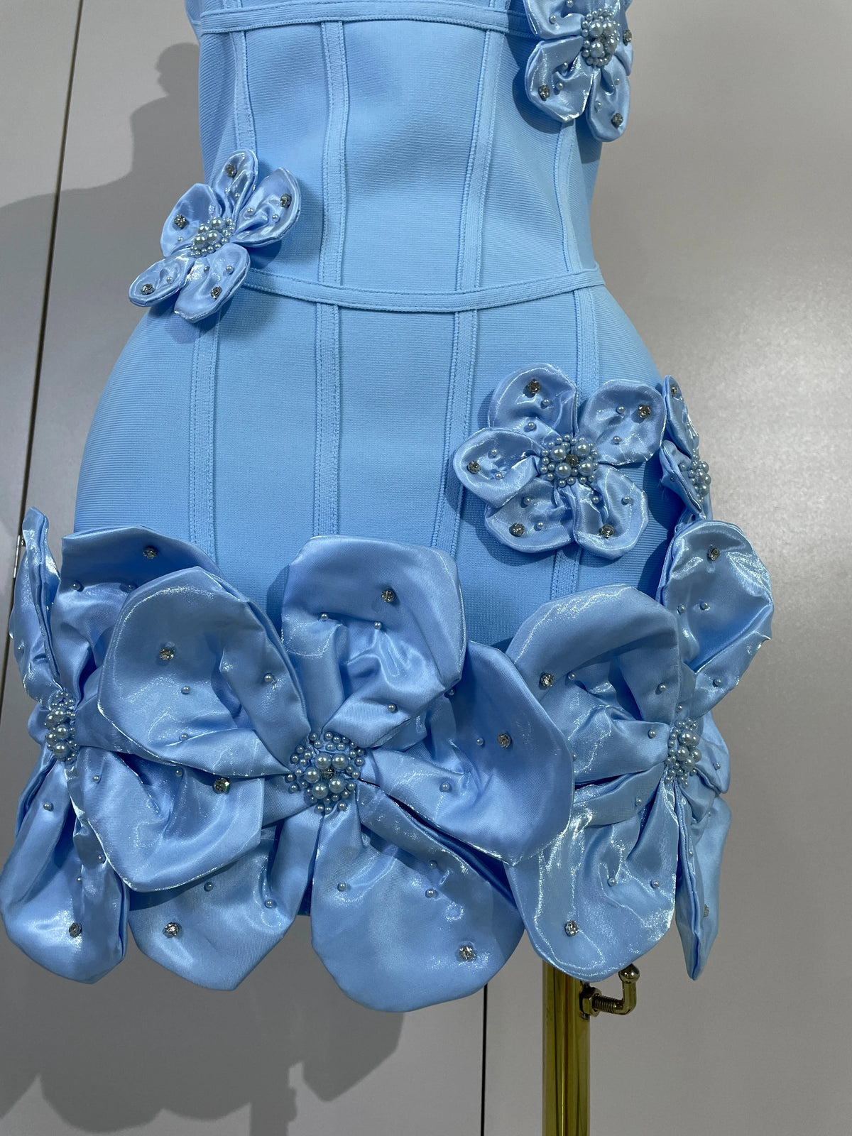 Chic 3D Beaded Flower Bandage Mini Dress