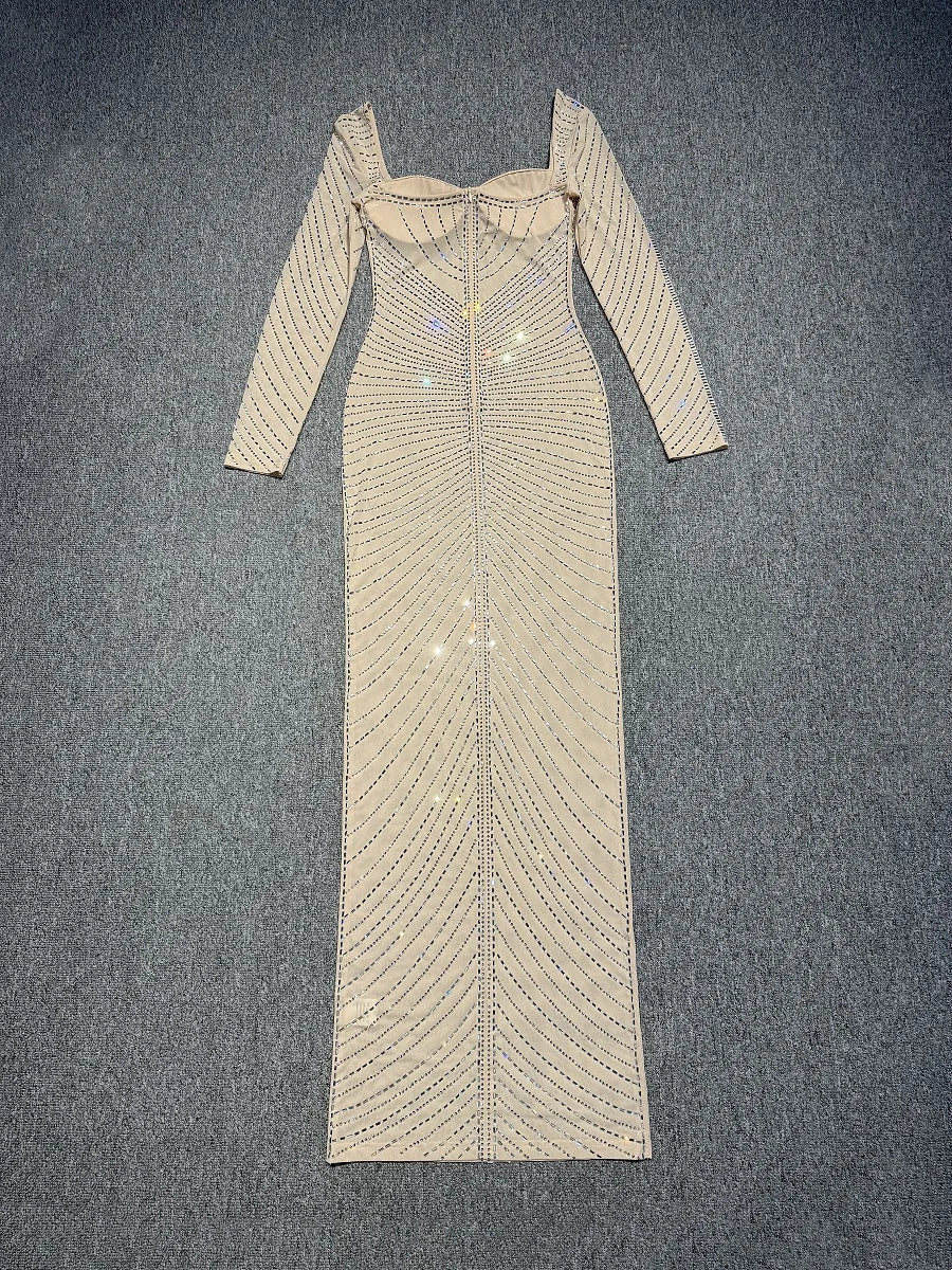 Laila Rhinestone Mesh Maxi Dress