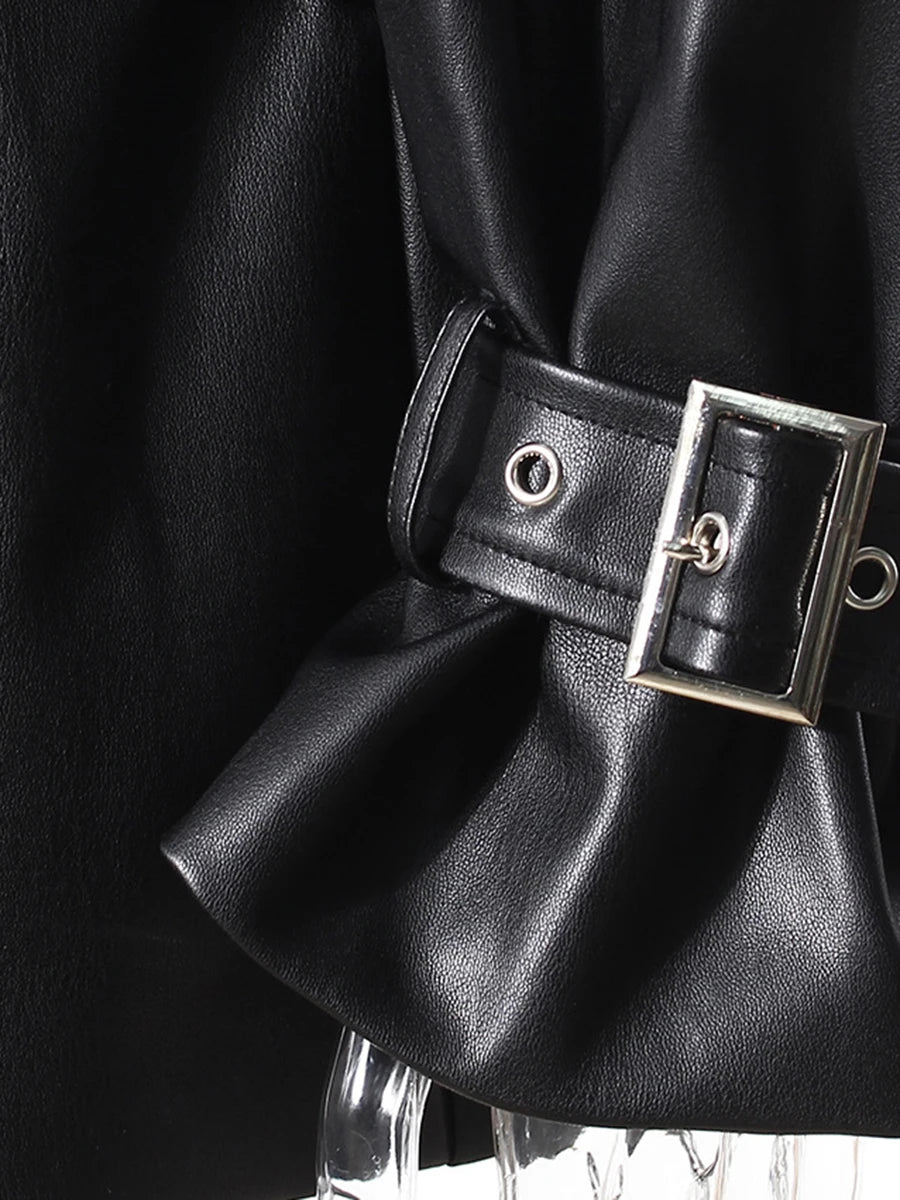Leather Lapel Sleeve Jacket