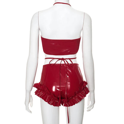 Hottie Ruffle Leather Short Set