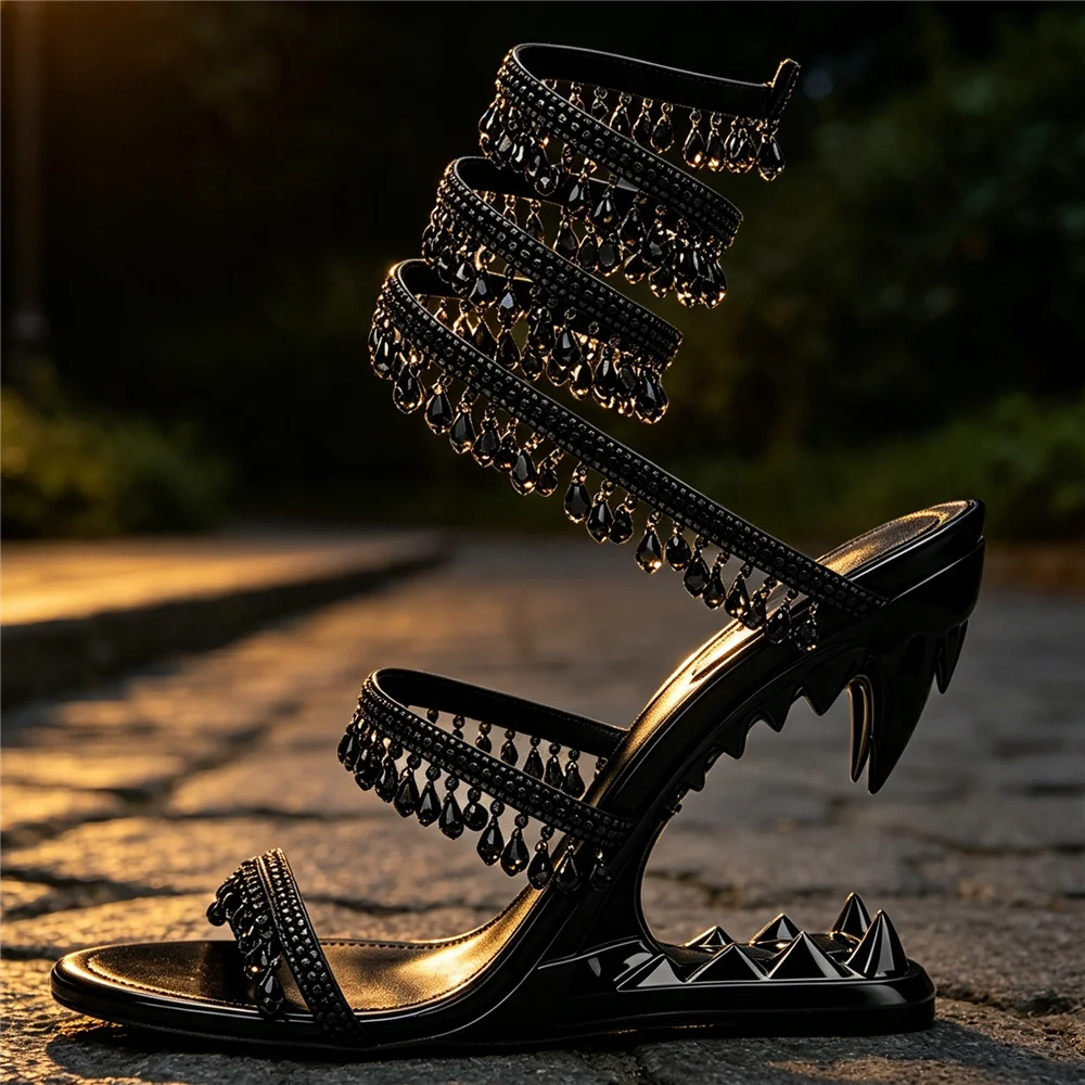 Nisha Rhinestone Wedge High Heels