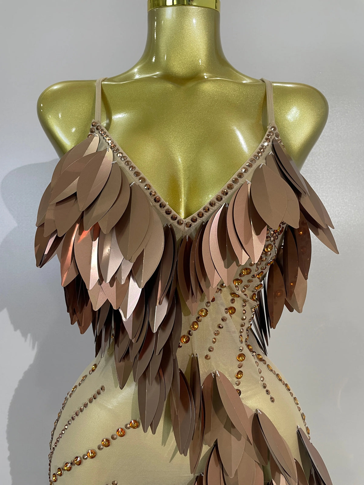 Leafy Sequins Mesh Mini Dress
