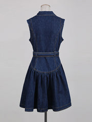 Belted Retro Denim Mini Dress