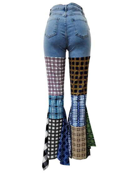 Patricia Plaid Bell Bottom Jeans
