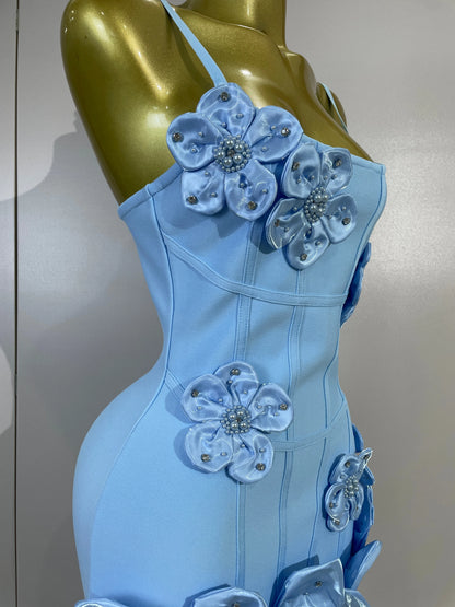 Chic 3D Beaded Flower Bandage Mini Dress