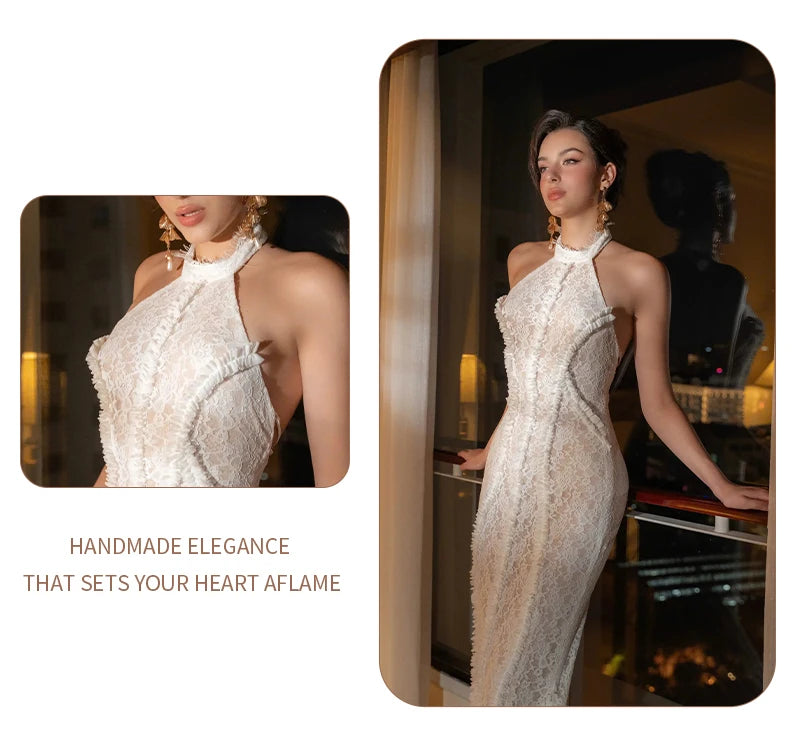 White Lace Mermaid Maxi Dress