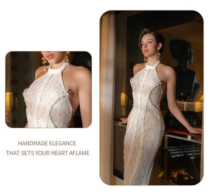 White Lace Mermaid Maxi Dress