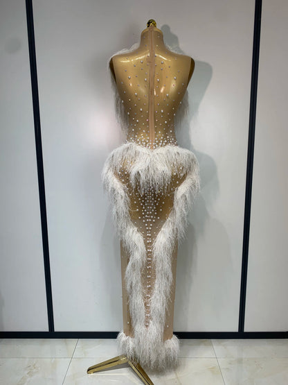 Pearl Crystal Mesh Tassel Maxi Dress