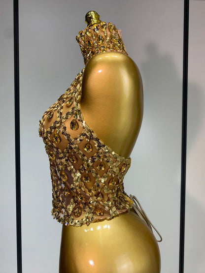 Shining Star Rhinestone Mesh Top