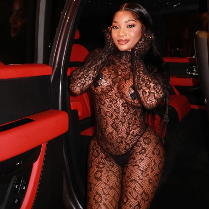 Leopard Print Mesh Jumpsuit