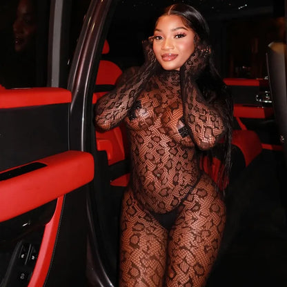 Leopard Print Mesh Jumpsuit
