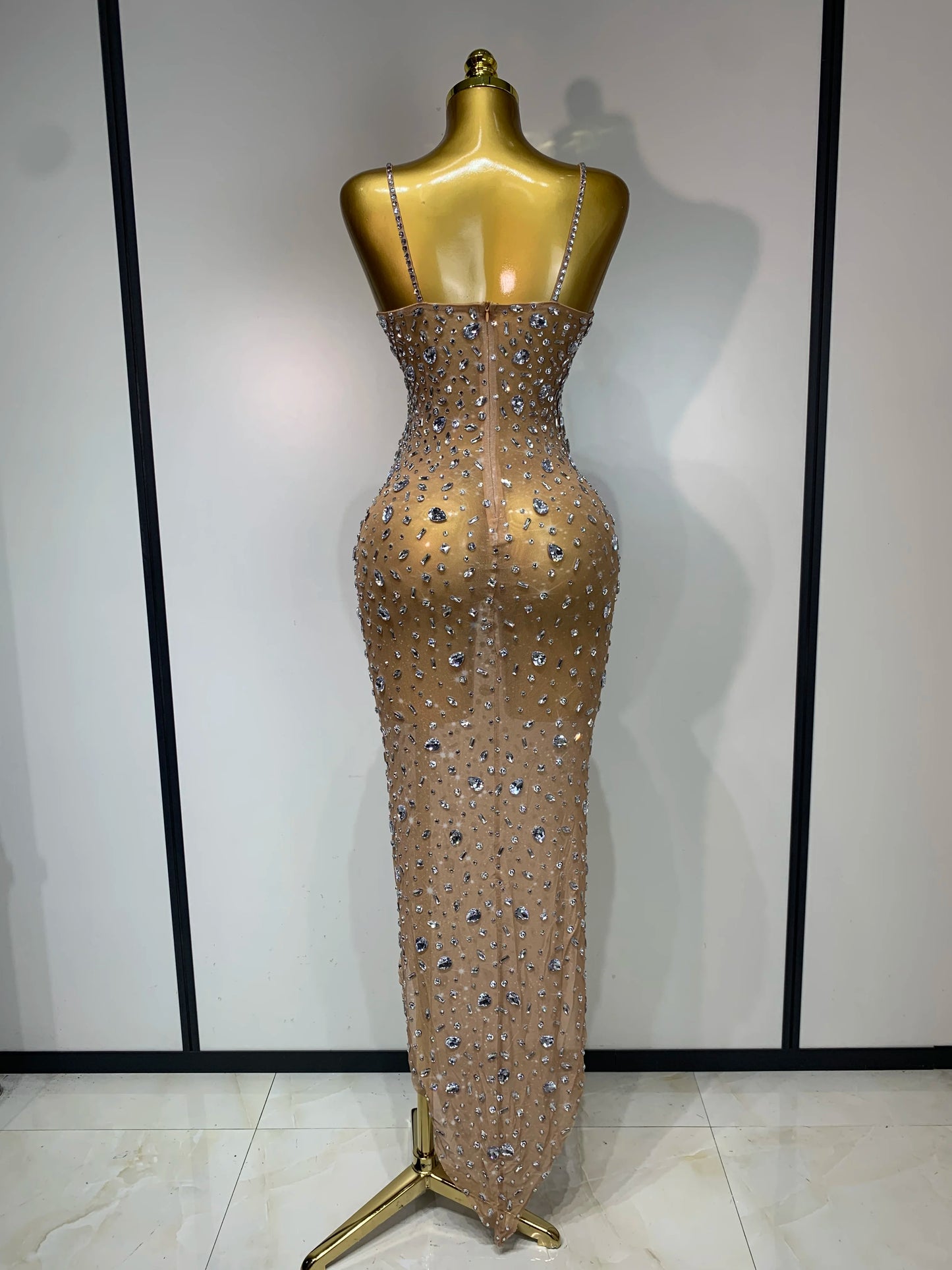 Zoey Rhinestone Mesh Maxi Dress