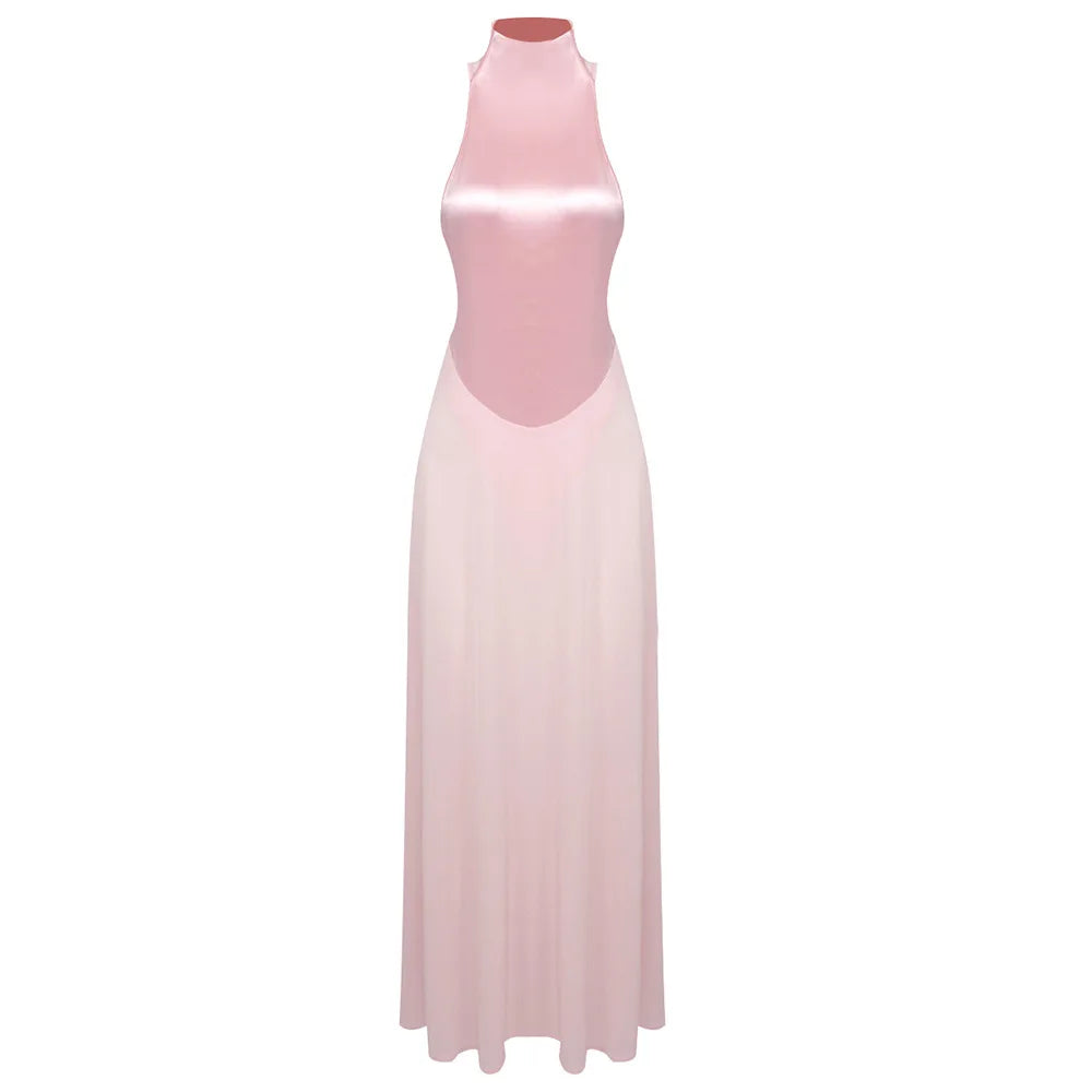 Pink Satin Chiffon Dress