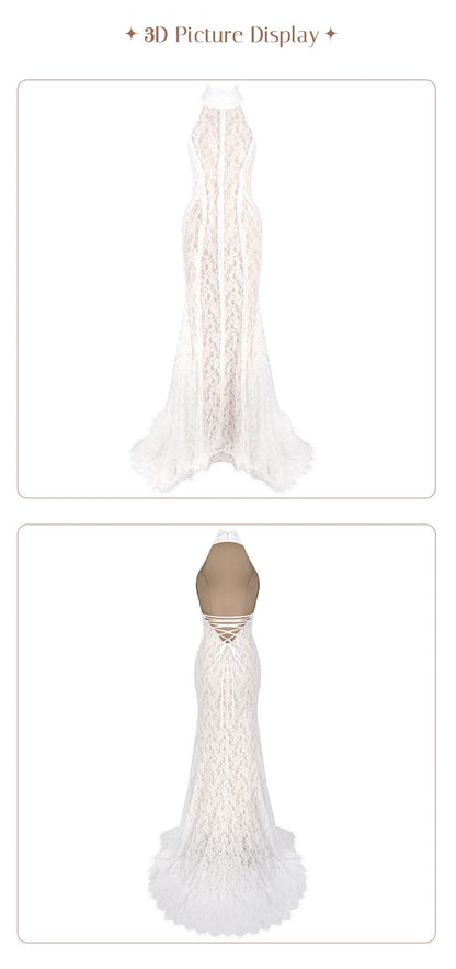 White Lace Mermaid Maxi Dress