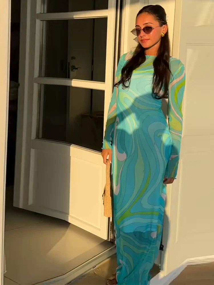 Marian Sheer Mesh Maxi Dress