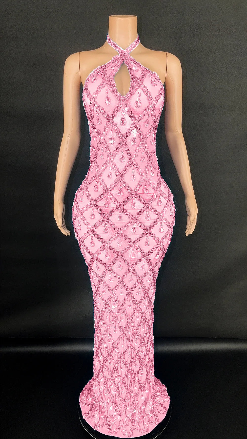 Abi Rhinestone Mesh Maxi Dress