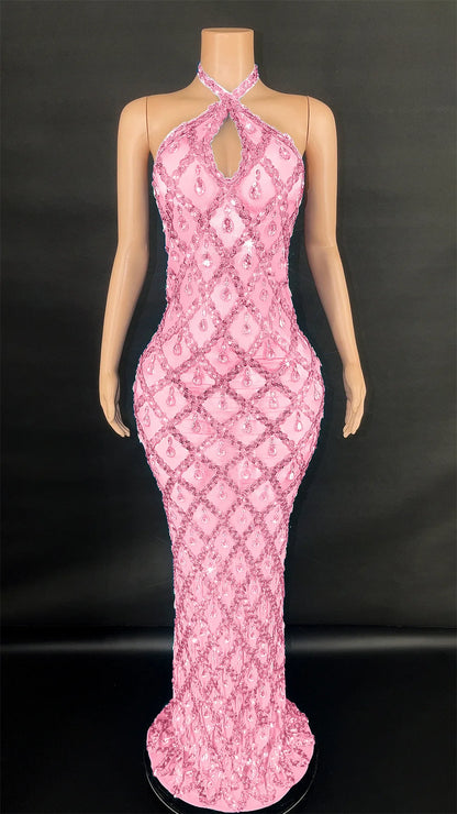 Abi Rhinestone Mesh Maxi Dress