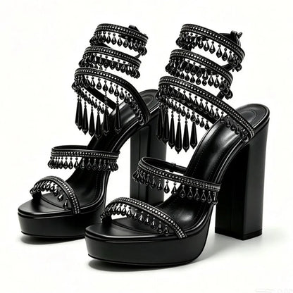 Nisha Rhinestone Chunky High Heels