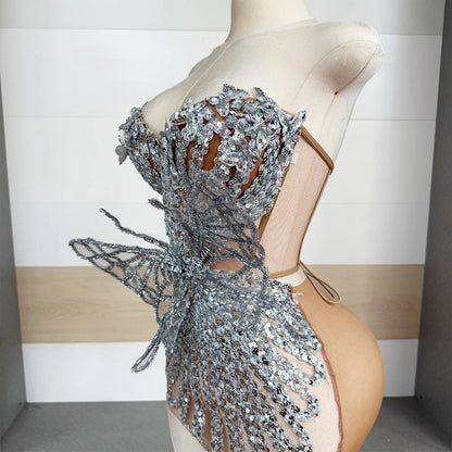 Silver Mesh Mini Dress