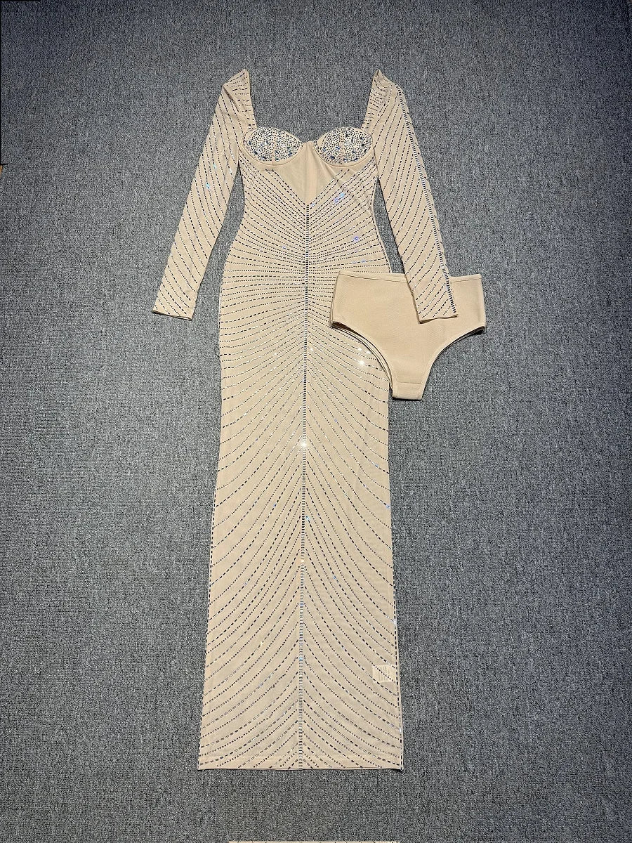 Laila Rhinestone Mesh Maxi Dress