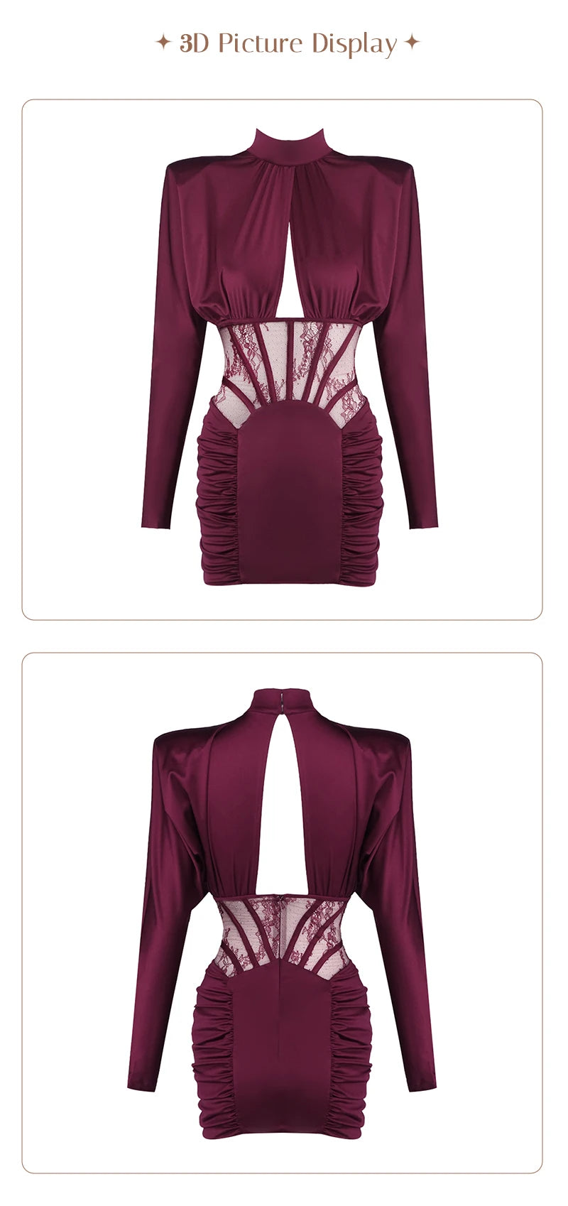 Burgundy Satin Corset Ruched Dress