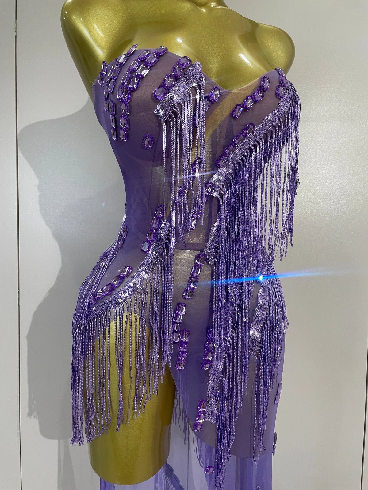 Purple Tassel Mesh Maxi Dress