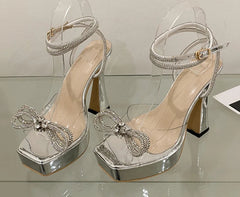Crystal Bowknot Platform Heels