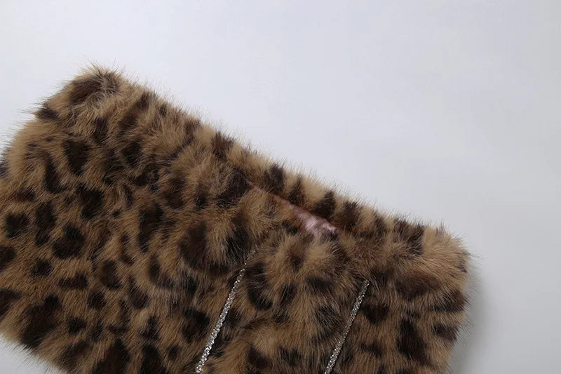 Leopard Fur Mini Skirt Set