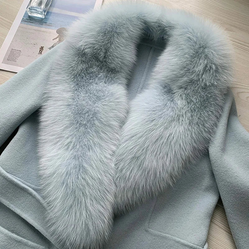 Cashmere Wopl Fox Fur Luxury Overcoat