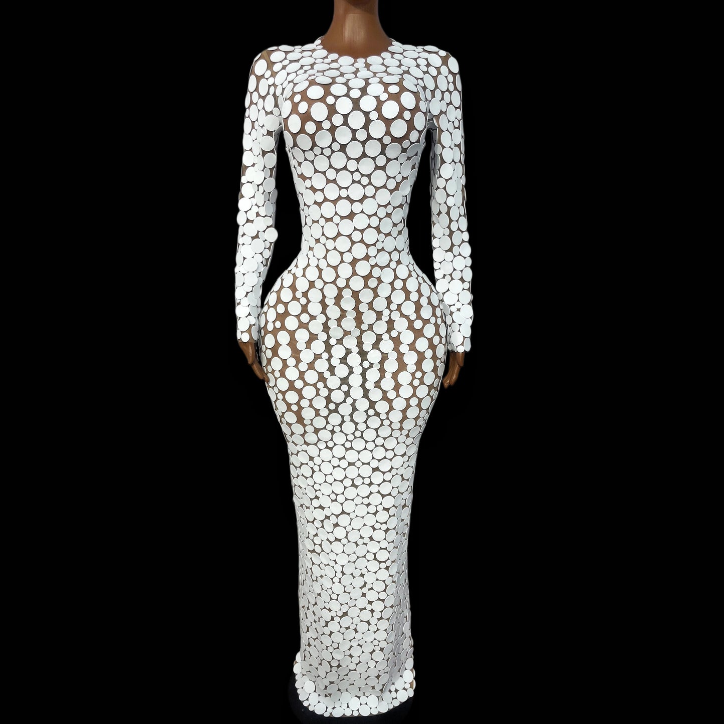 White Points Mesh Maxi Dress