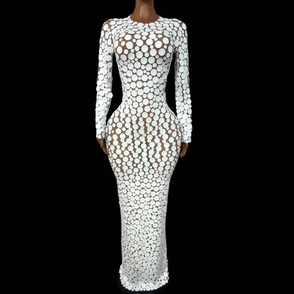 White Points Mesh Maxi Dress