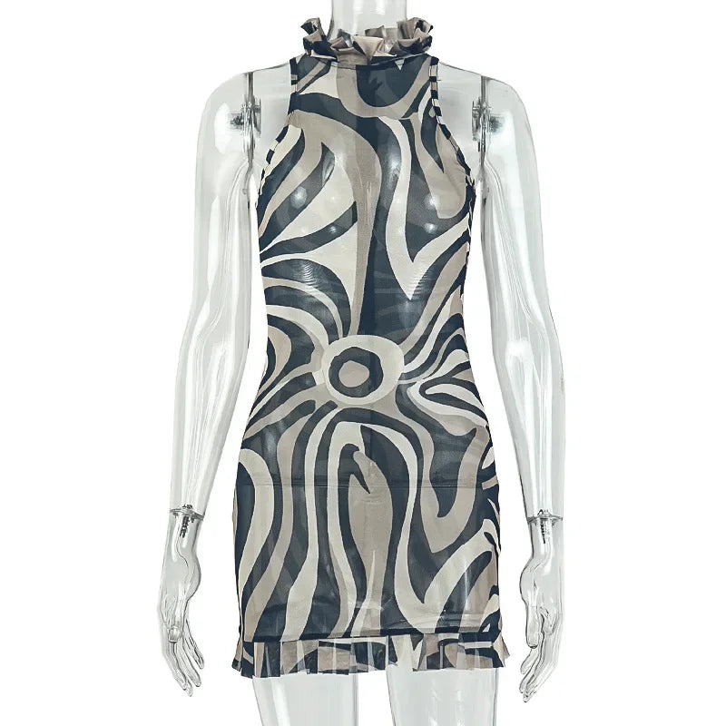 Nasha Mesh Ruffle Mini Dress
