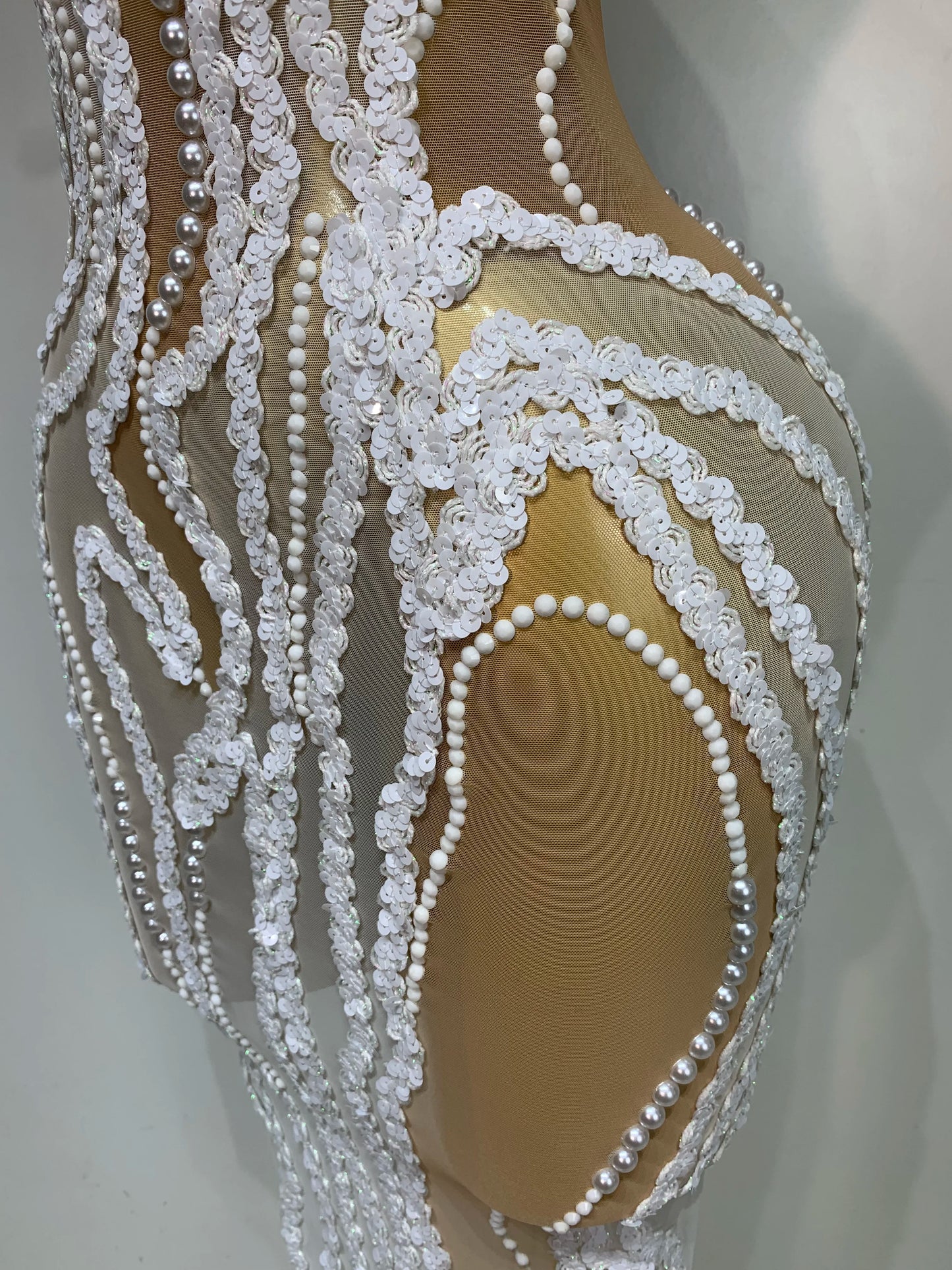 Pearl Sequined Mesh Maxi Dress