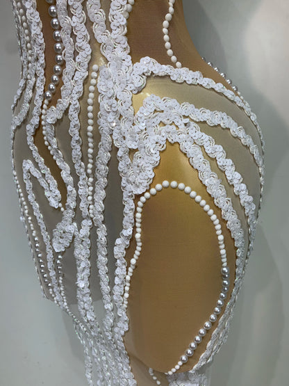 Pearl Sequined Mesh Maxi Dress