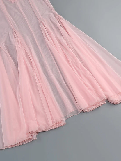 Pink Blazer Mesh Skirt Set