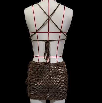 Crochet Sequined Knit Skirt Set