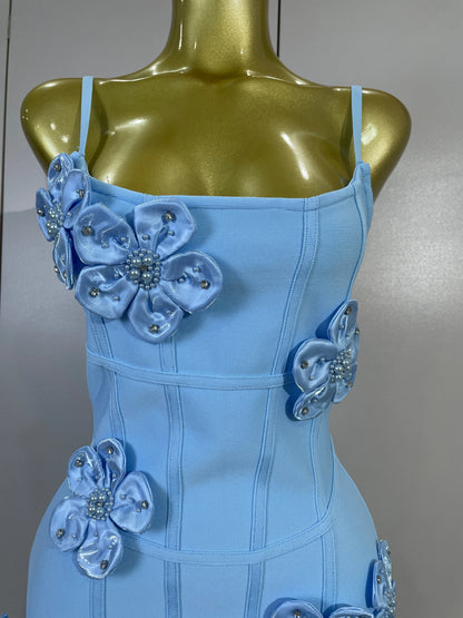 Chic 3D Beaded Flower Bandage Mini Dress