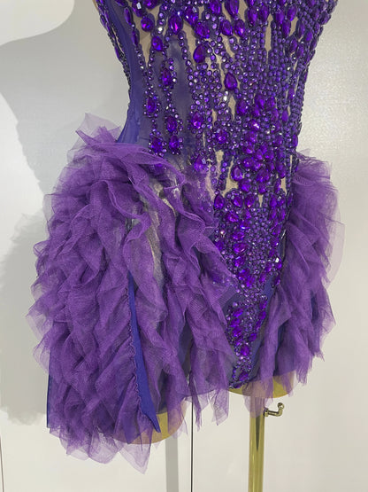 Purple Rain Mesh Ruffled Mini Dress