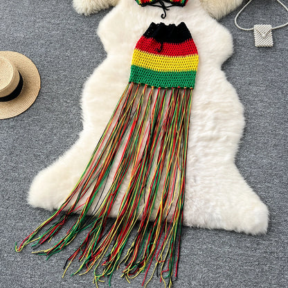 Jamaican Gyal Tassel Knitted Skirt Set