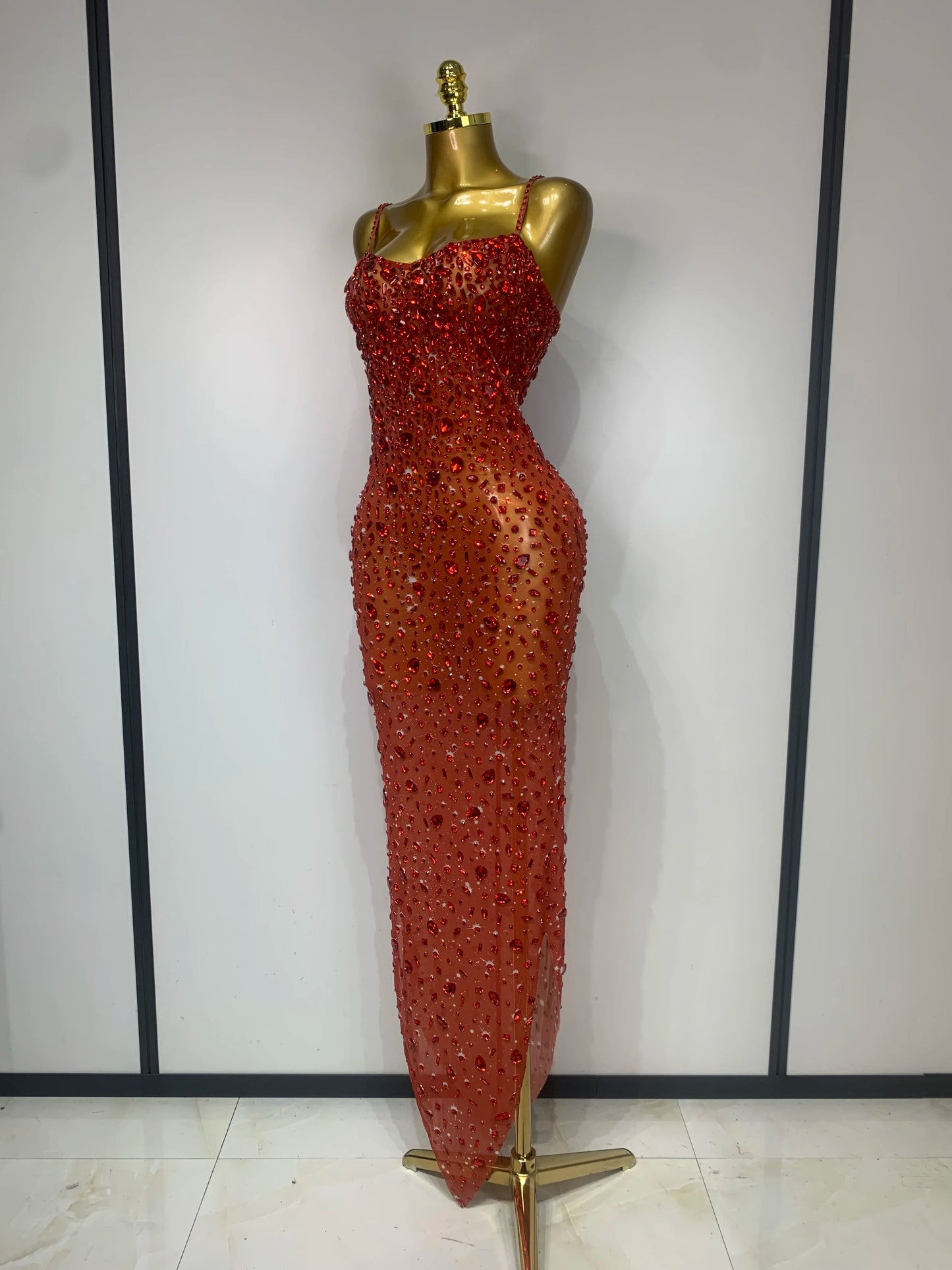 Zoey Rhinestone Mesh Maxi Dress