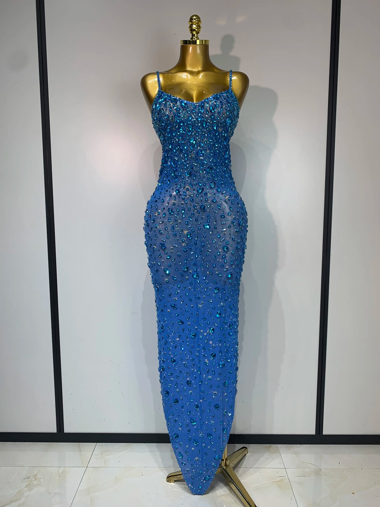 Zoey Rhinestone Mesh Maxi Dress