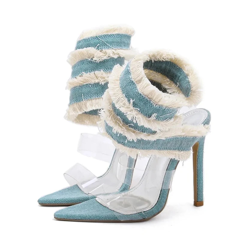 Denim Ankle Strap Heels