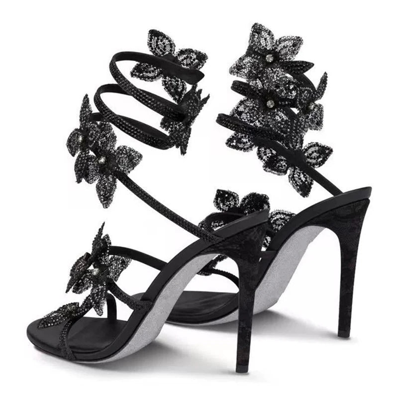 Flower Embellished High Heels