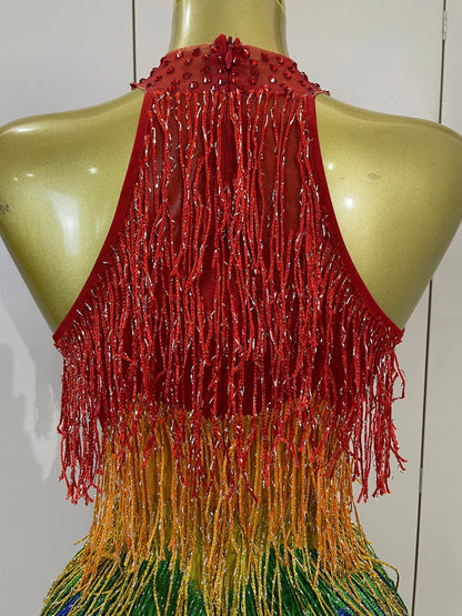 Rainbow Mesh Fringe Bodysuit