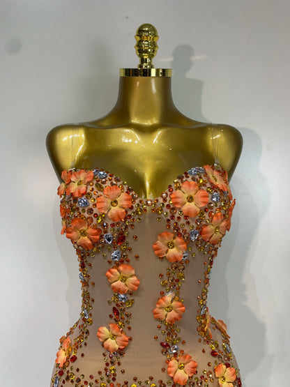 Susan Rhinestone Flower Mesh Mini Dress