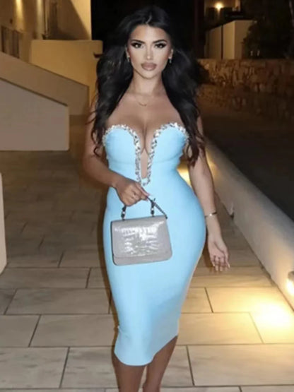 Sky Blue Bandage Midi Dress