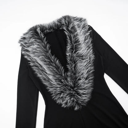Luxe Fur Deep V-Collar Romper