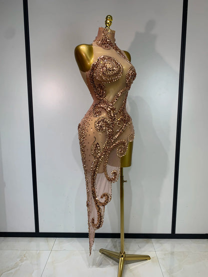 Rose Gold Diamond Asymmetric Dress