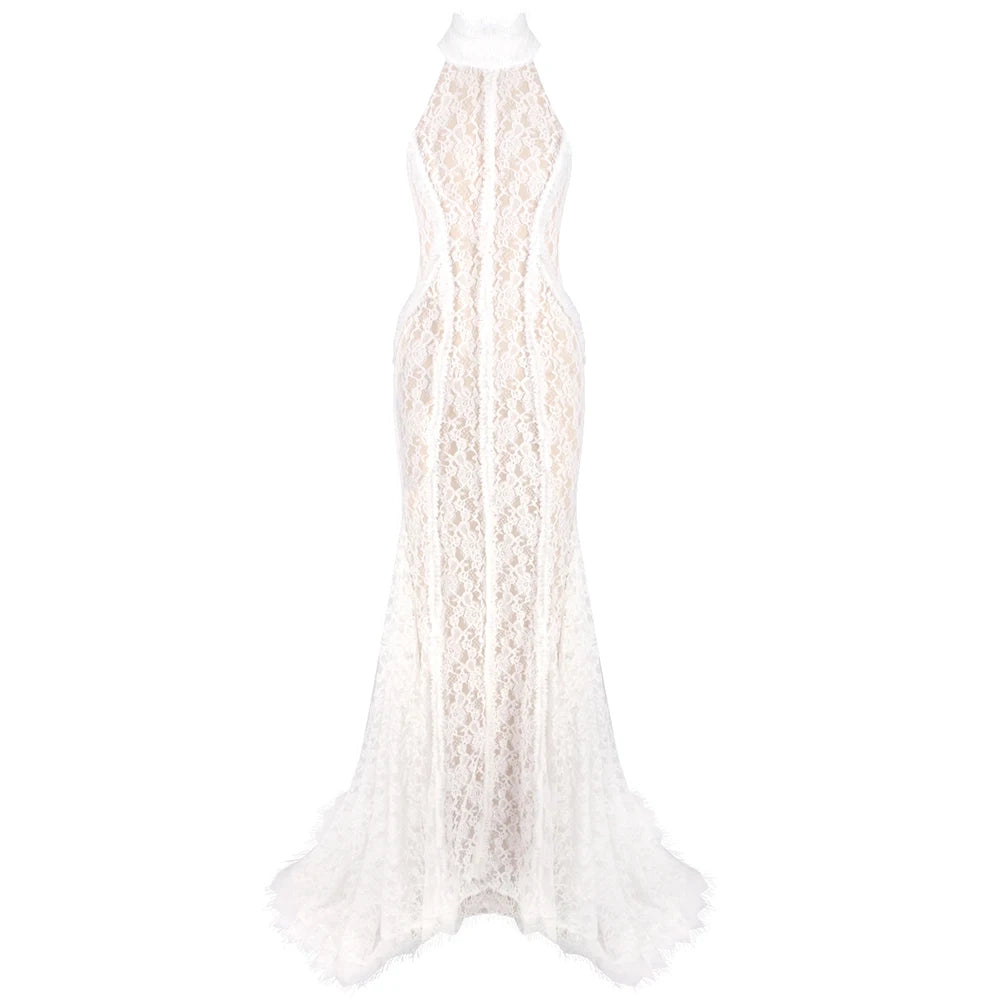 White Lace Mermaid Maxi Dress